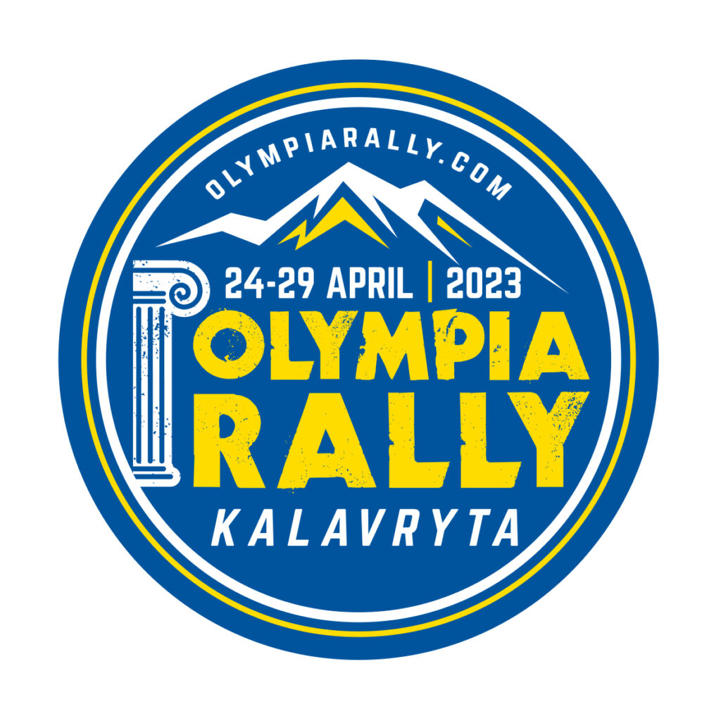 Olympia Kalavryta circle logo 2023 blue yellow white Olympia rally