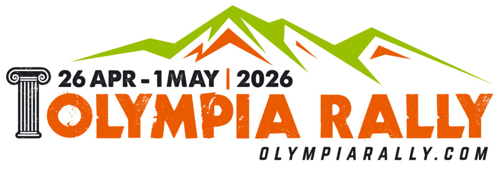 horizontal Olympia logo 2026 white orange Olympia rally